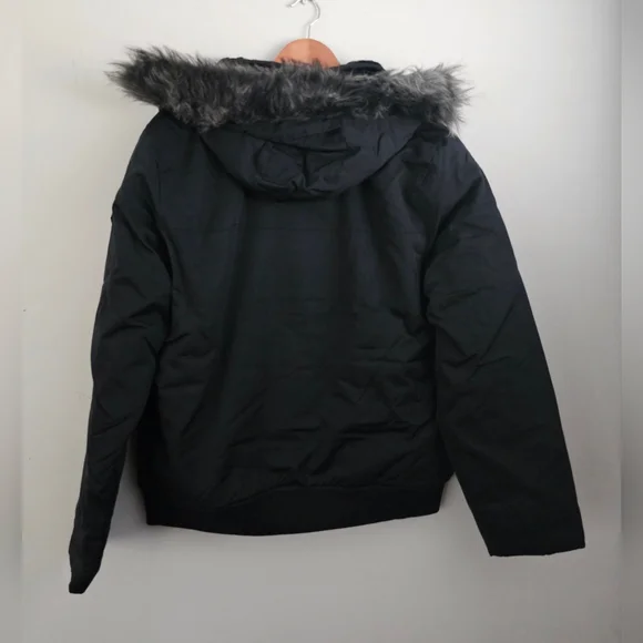Men's Hollister Jacket Faux Fur Bomber Aviator XL All Weather Black - Picture 9 of 12